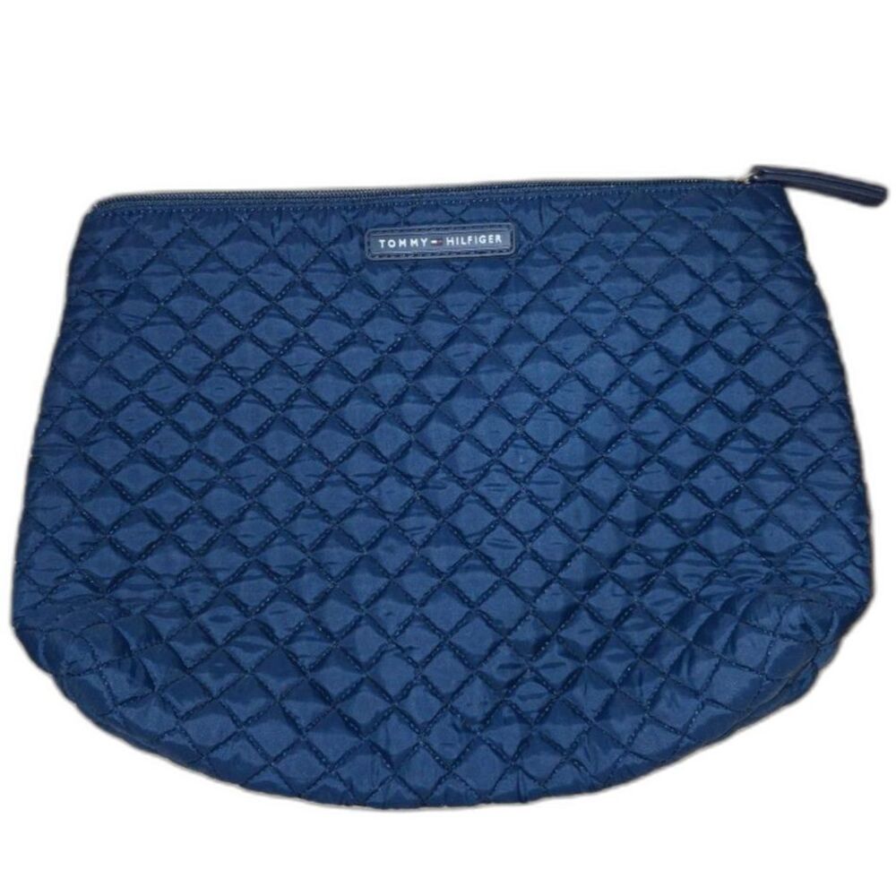 Tommy Hilfiger Navy Blue Cosmetic Bag – Travel Makeup Toiletry Pouch 13" x 10"